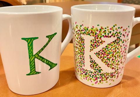 two mugs with monogram letter K