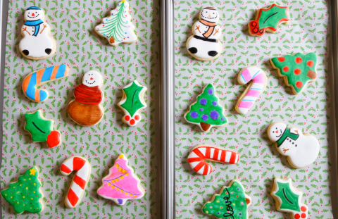 christmas cookies on a cookie sheet