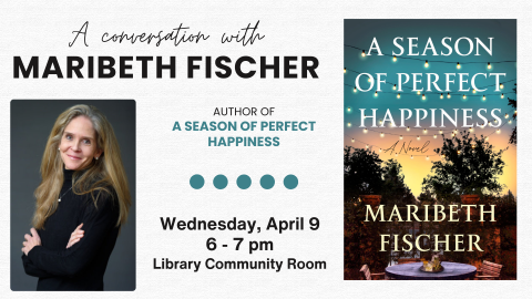 Maribeth Fischer professional photo next to her book A Season of Perfect Happiness