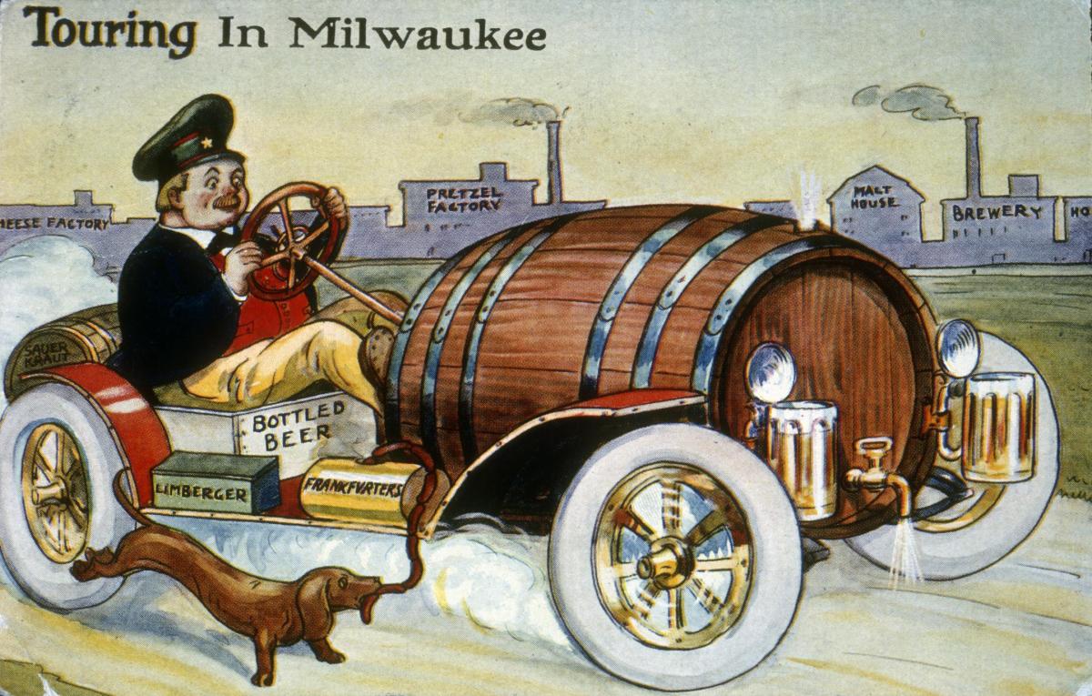 "Touring in Milwaukee" postcard circa 1900