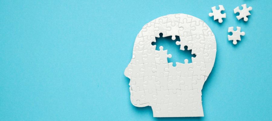 image of a head made out of jigsaw puzzle pieces