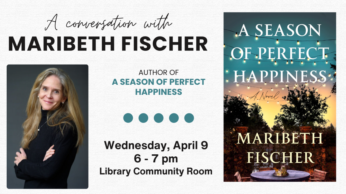 Maribeth Fischer professional photo next to her book A Season of Perfect Happiness